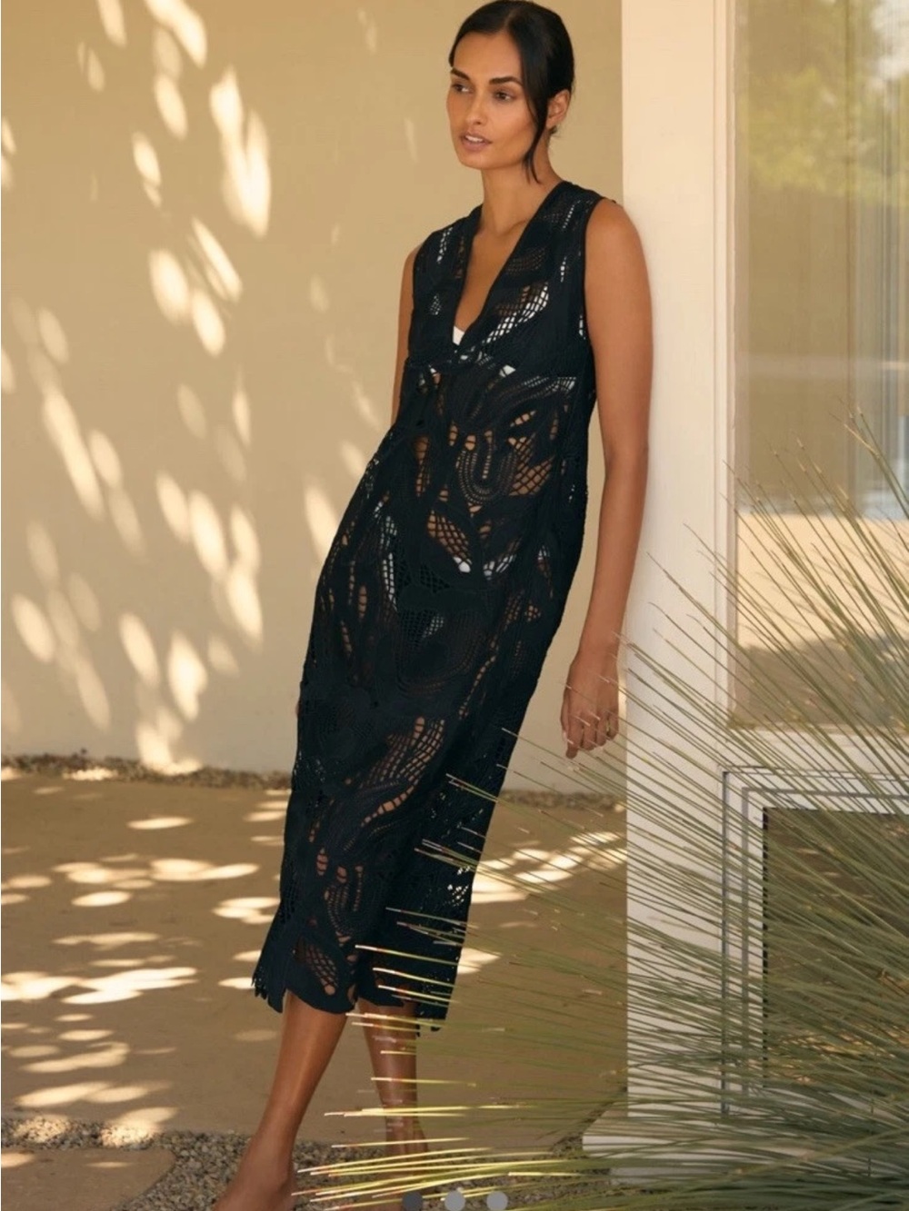 Sunday in Brooklyn Sheer Crochet Dress — Black